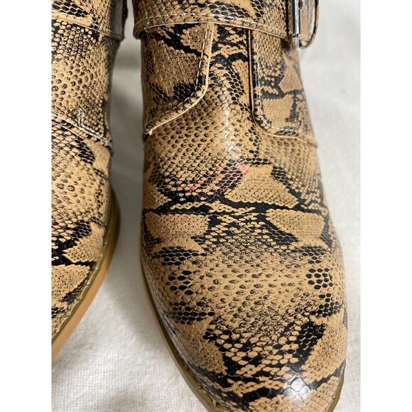 Coconuts By Matisse Helga Snakeskin Booties Brown Black Size 10 M Buckle Heels - Picture 3 of 12